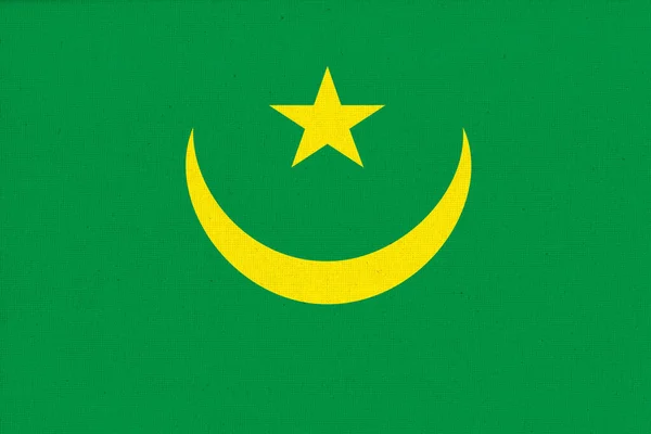 Flagge Mauretaniens Mauretanische Flagge Auf Stoffoberfläche Textur Nationales Symbol Islamische — Stockfoto