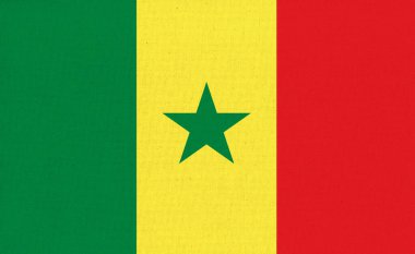 Senegal bayrağı. Kumaş yüzeyinde Senegal bayrağı. Kumaş dokusu. Ulusal sembol. Senegal Cumhuriyeti