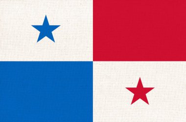 Panama bayrağı. Kumaş yüzeyinde Panama bayrağı. Kumaş dokusu. Ulusal sembol. Panama Cumhuriyeti. Panama ulusal bayrağı