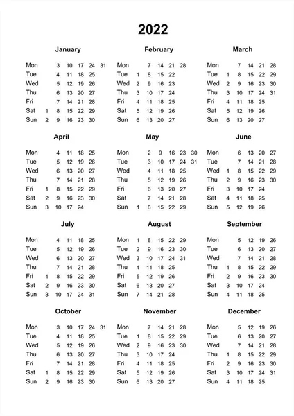 Calendar 2022 Printable Calendar 2022 Monday Start Minimalist Style — Stock Photo, Image