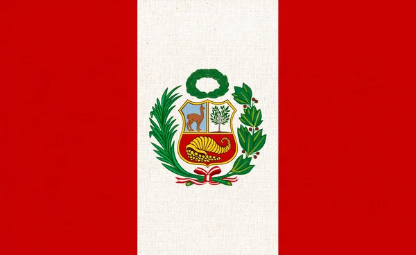 Peru Bayrağı Kumaş Yüzeyinde Peru Bayrağı Kumaş Dokusu Ulusal Sembol — Stok fotoğraf