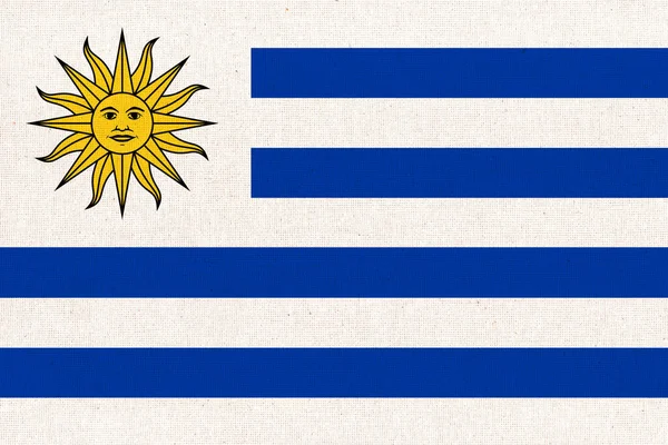 Uruguay Bayrağı Kumaş Yüzeyinde Uruguay Bayrağı Kumaş Dokusu Arka Planda — Stok fotoğraf