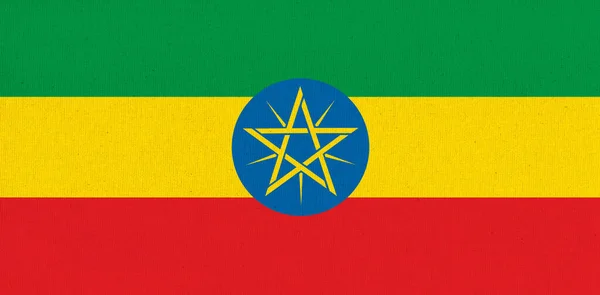 Bandera Etiopía Bandera Del País Africano Etiopía Superficie Tela Textura — Foto de Stock