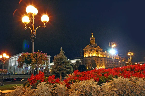 Kyiv Ukraine September 2018 Night Kiev Blooming Flowers View Main — Stock Photo, Image