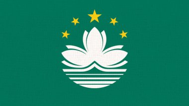 Flag of Macao. Macao Special Administrative Region of People Republic of China. MSAR. National Macau flag on fabric surface. Island country. Fabric texture. Illustration of national symbol of Macao