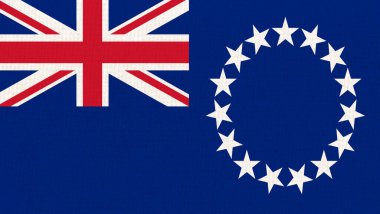 Flag of Cook Islands. National flag of Cook Islands. flag of island country on fabric surface. Exotic country. Fabric texture. 3D Illustration. Nation symbol of country in Oceania