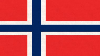 Flag of Svalbard. official flag of Spitsbergen near Arctic on fabric surface. state symbol. Fabric texture. polar archipelago. demilitarized zone. symbol of Spitzbergen