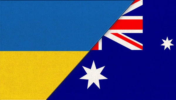 Bandera Ucrania Australia Ilustración Dos Banderas Juntas Textura Tela — Foto de Stock