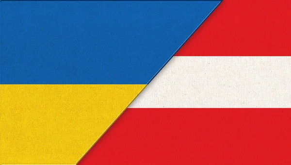 Flagge Der Ukraine Und Österreichs Illustration Zwei Flaggen Zusammen Textur — Stockfoto