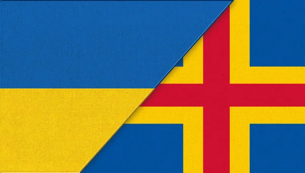 Прапор України Aland Ілюстрація Two Flag Together Fabric Texture Європейська — стокове фото