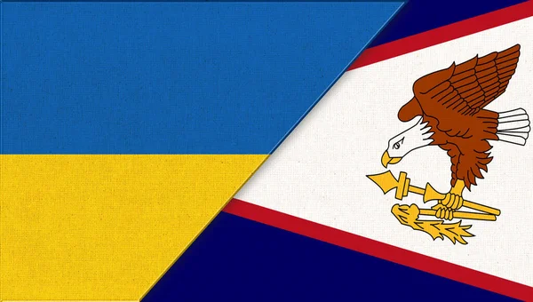 乌克兰国旗和美属维尔京群岛 3D插图 双面旗帜 面料面料 乌克兰和美属维尔京群岛的国家象征 两个国家 — 图库照片