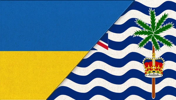 乌克兰国旗和英属印度洋领土 3D插图 双面旗帜 面料面料 乌克兰和英属印度洋领土的国家象征 两个国家 — 图库照片