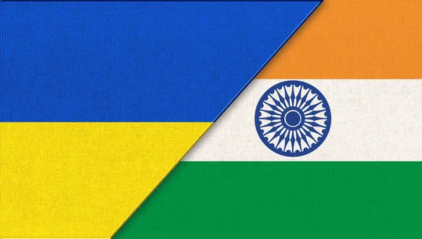 Vlajka Ukrajiny Indie Ilustrace Dvě Vlajky Dohromady Textilní Textura Národní — Stock fotografie
