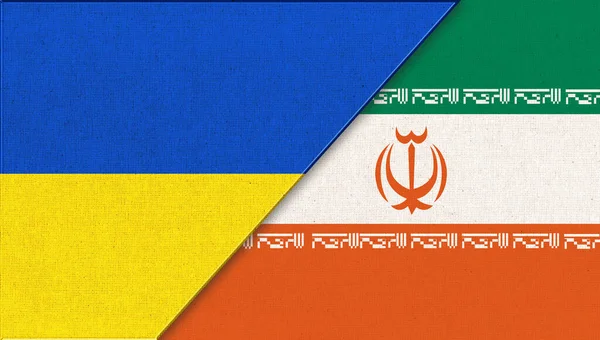 Flag Ukraine Iran Two Flag Together Fabric Texture Union Two — Stock Photo, Image