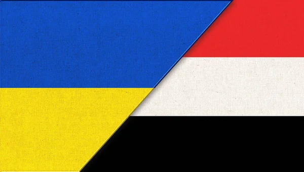 Flaga Ukrainy Jemenu Dwie Flagi Razem Tekstura Tkaniny Unia Dwóch — Zdjęcie stockowe