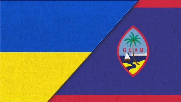 Vlag Van Oekraïne Guam Twee Vlaggen Samen Stof Textuur Unie — Stockfoto