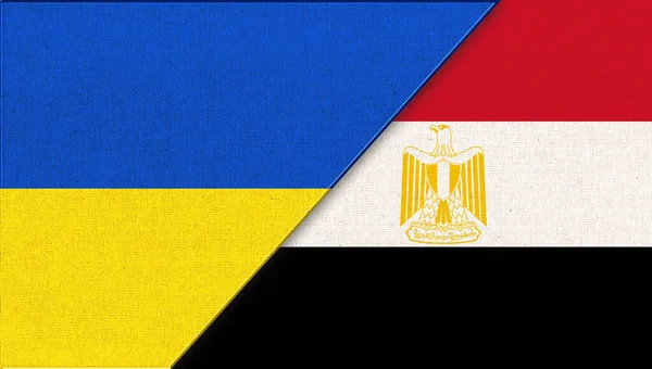 Bandera Ucrania Egipto Ilustración Dos Banderas Juntas Textura Tela Símbolos —  Fotos de Stock