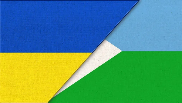 Bandeira Ucrânia Djibuti Ilustração Duas Bandeiras Juntas Textura Tecido Símbolos — Fotografia de Stock