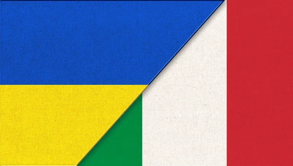 Bandiera Ucraina Italia Bandiere Ucraine Italiane Sulla Superficie Del Tessuto — Foto Stock