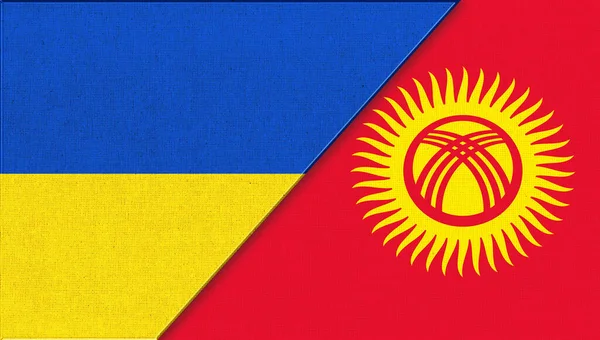 Bandeira Ucrânia Quirguistão Ilustração Duas Bandeiras Juntas Símbolos Nacionais Ucrânia — Fotografia de Stock