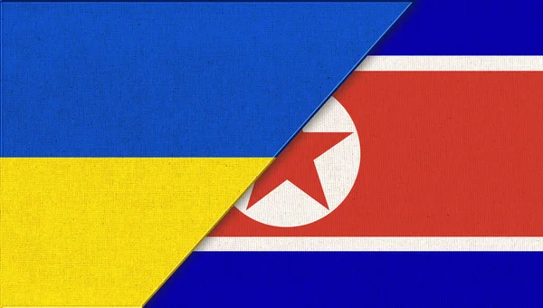 Vlag Van Oekraïne Noord Korea Illustratie Twee Vlaggen Samen Nationale — Stockfoto