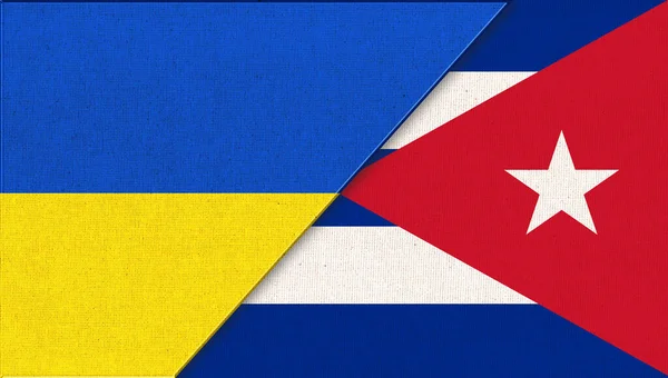 Ukrayna Küba Bayrağı Boyutlu Illüstrasyon Bayrak Bir Arada Kumaş Dokusu — Stok fotoğraf