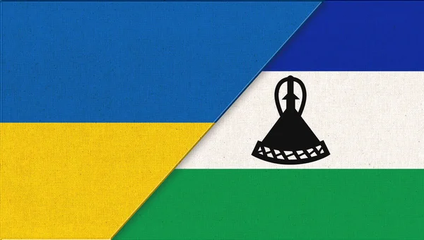 Bandeira Ucrânia Lesotho Ilustração Duas Bandeiras Juntas Símbolos Nacionais Ucrânia — Fotografia de Stock