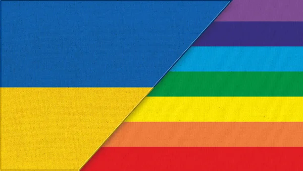 Bandeira Ucrânia Lgbt Bandeiras Ucranianas Lgbt Superfície Tecido Duas Bandeiras — Fotografia de Stock