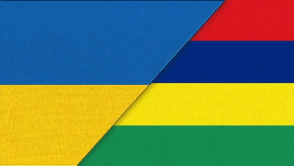 Flagge Der Ukraine Und Mauritius Illustration Zwei Flaggen Zusammen Nationale — Stockfoto