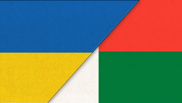 Ukrayna Madagaskar Bayrağı Boyutlu Illüstrasyon Bayrak Birlikte Ukrayna Madagaskar Ulusal — Stok fotoğraf