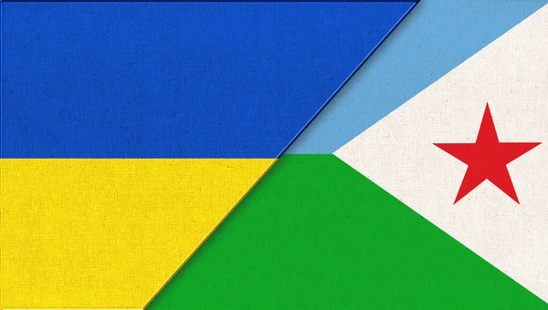 Vlag Van Oekraïne Djibouti Illustratie Twee Vlaggen Samen Stof Textuur — Stockfoto