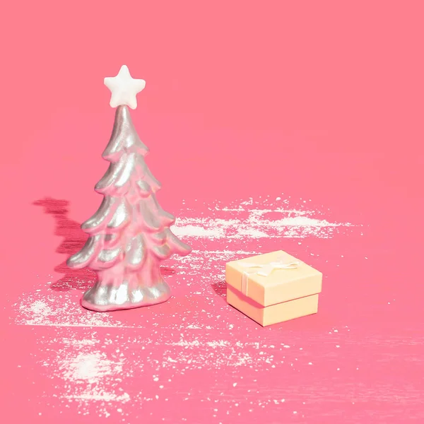 Moderno Árbol Navidad Minimalista Con Estrella Blanca Parte Superior Escena — Foto de Stock