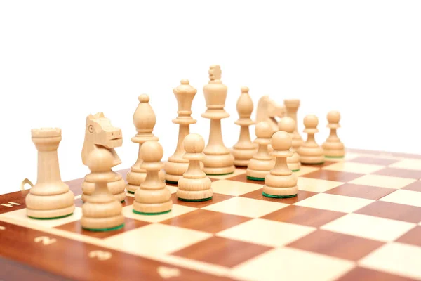 Šachovnice Hra Dřevěné Postavy Izolované Bílém Pozadí — Stock fotografie