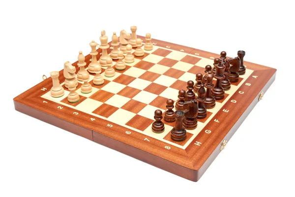 Chessboard Spel Trä Siffror Isolerad Vit Bakgrund — Stockfoto