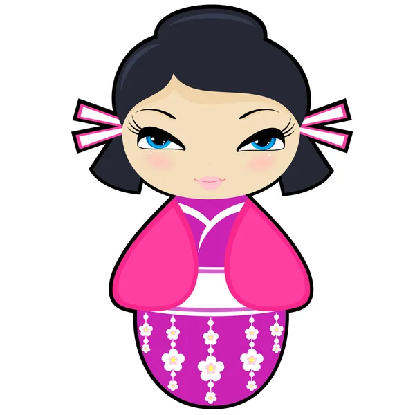 Vector kokeshi pop in een Lila jurk — Stockvector