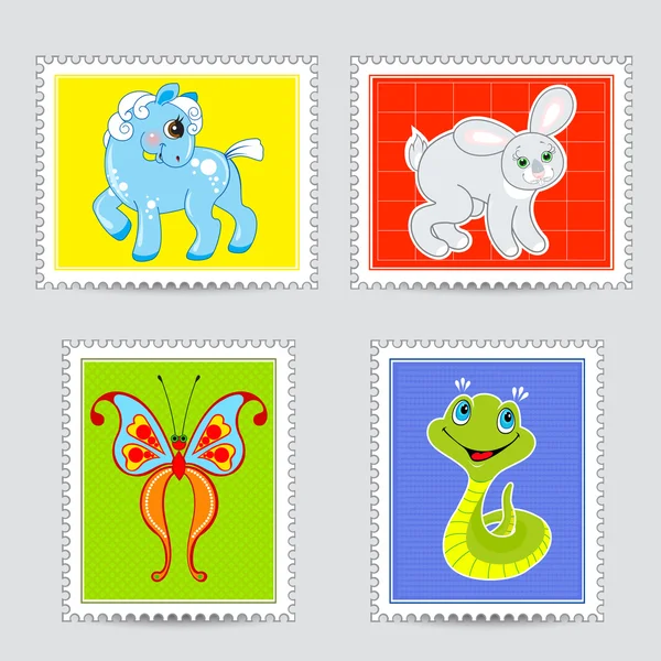 Set of postmarks wit a baby animals — Stock Vector