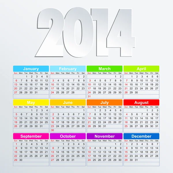 Calendário 2014 — Vetor de Stock