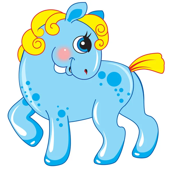 Bonito cavalo de desenho animado azul — Vetor de Stock