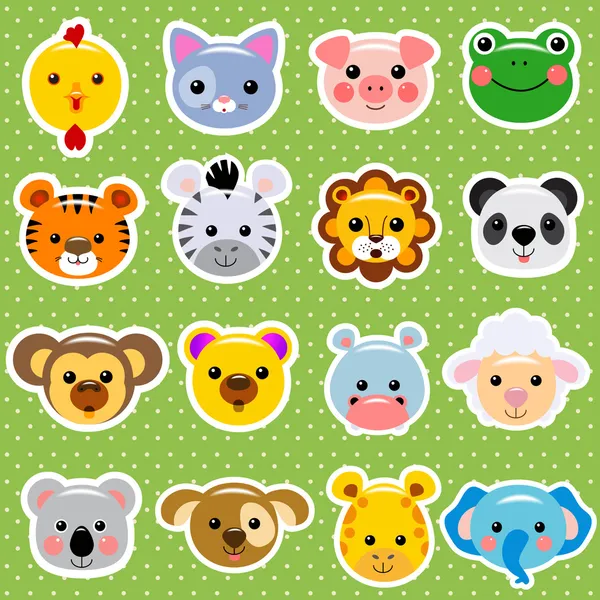 Caras animales lindos — Vector de stock