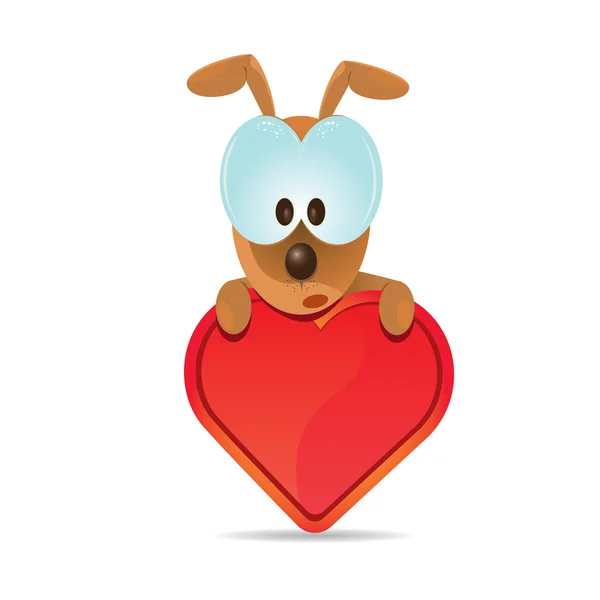 Vector cute cartoon dog holding heart. — 스톡 벡터