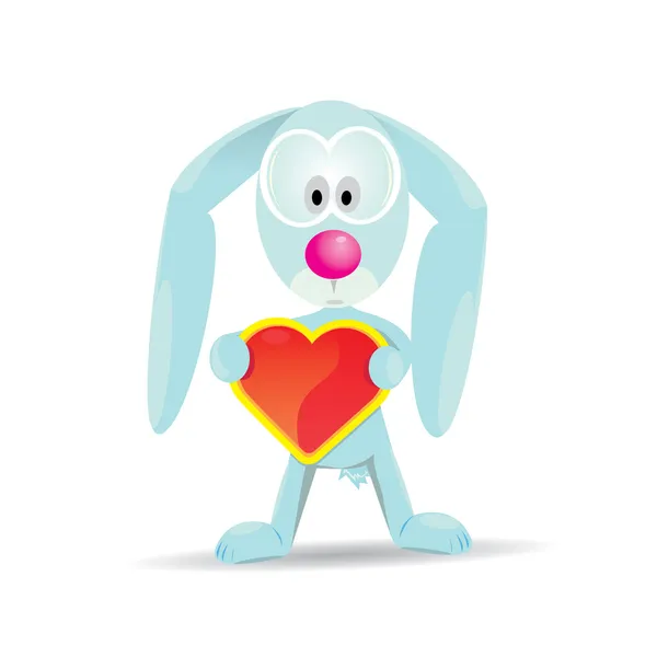 Vector bonito coelho dos desenhos animados segurando coração . — Vetor de Stock