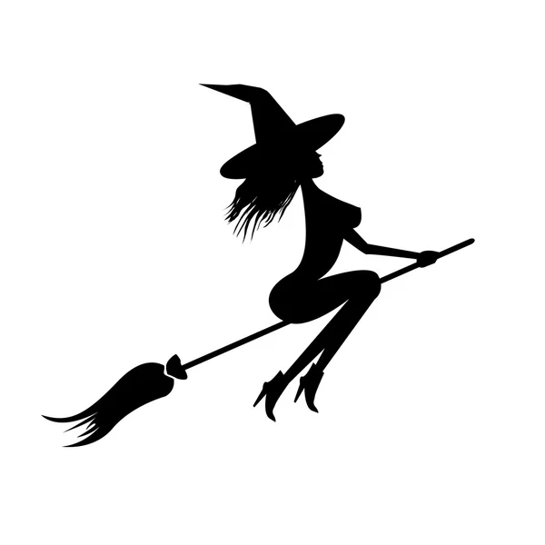 Hexe fliegt auf Besen — Stockvektor