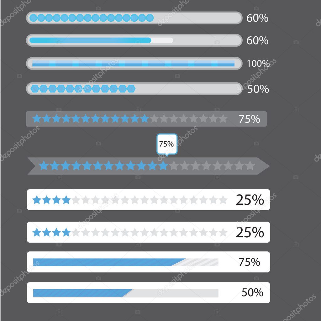 Blue preloaders and progress loading bars.