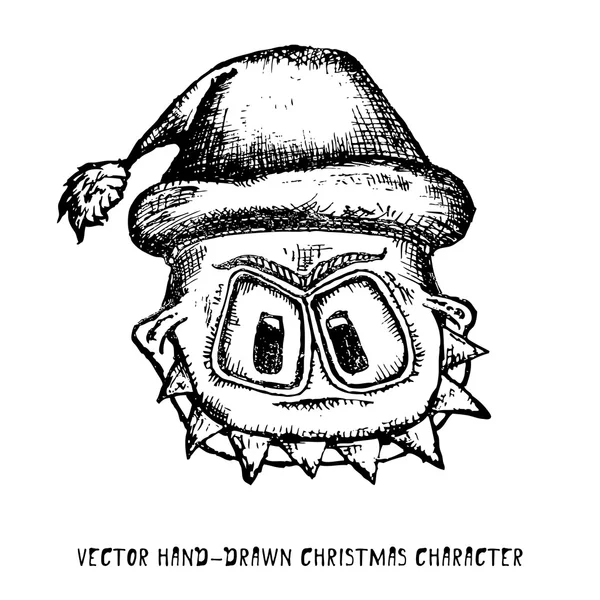 Vektor monster arc karakter santa piros kalapban. — Stock Vector