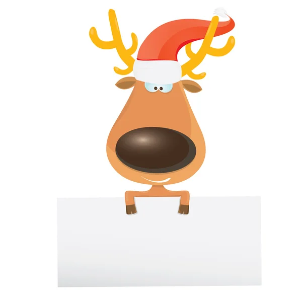 Vector Christmas reindeer holding white banner — Stock Vector