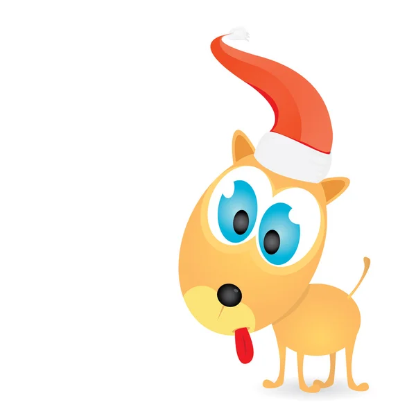 Vector Christmas dog in Christmas santa red hat - Stok Vektor