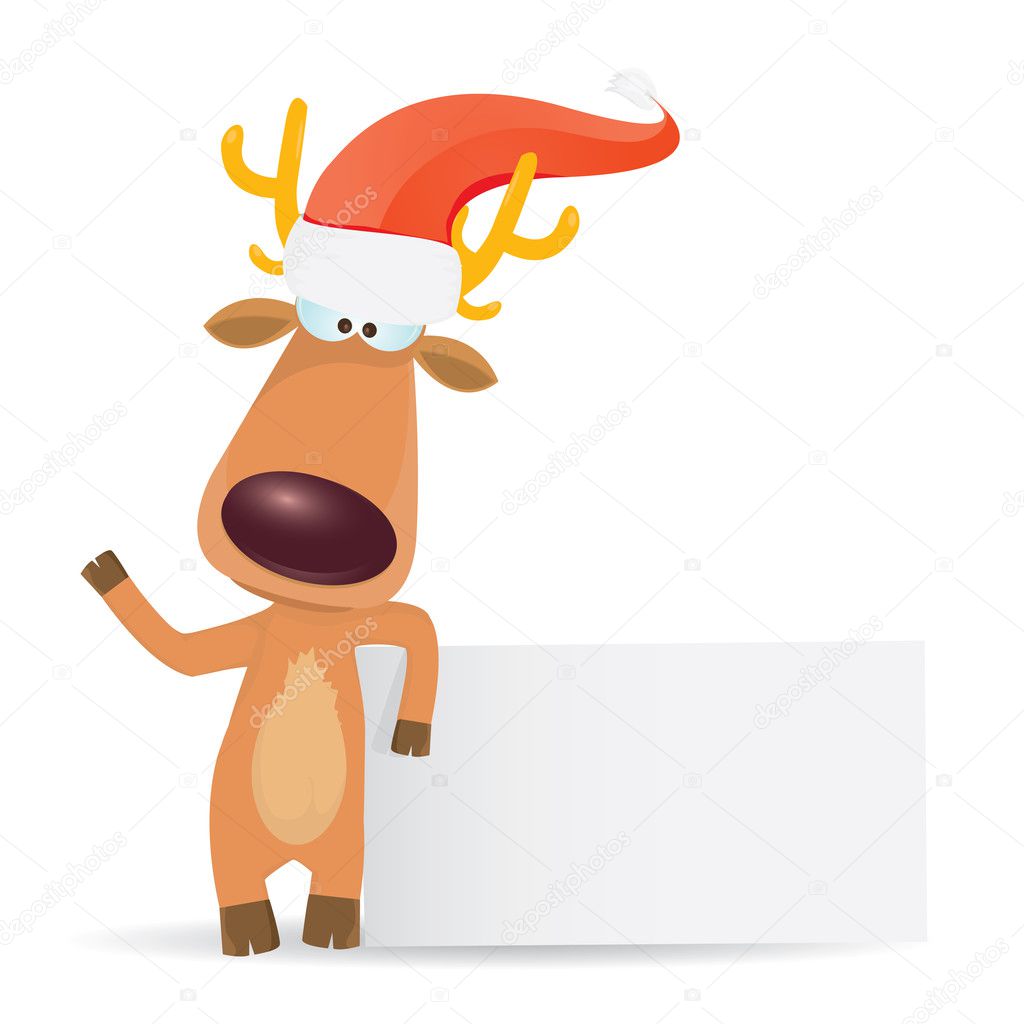 Vector Christmas reindeer holding white banner