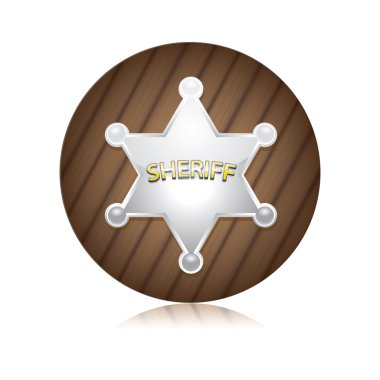 ahşap arka plan üzerinde vektör şerif rozeti.