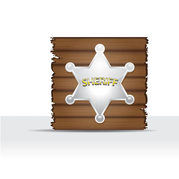 Vektorové odznak šerifa na dřevěné pozadí. — Stockový vektor