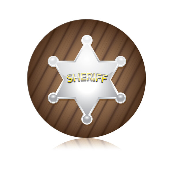 Vector Sheriff's badge on a wooden background.